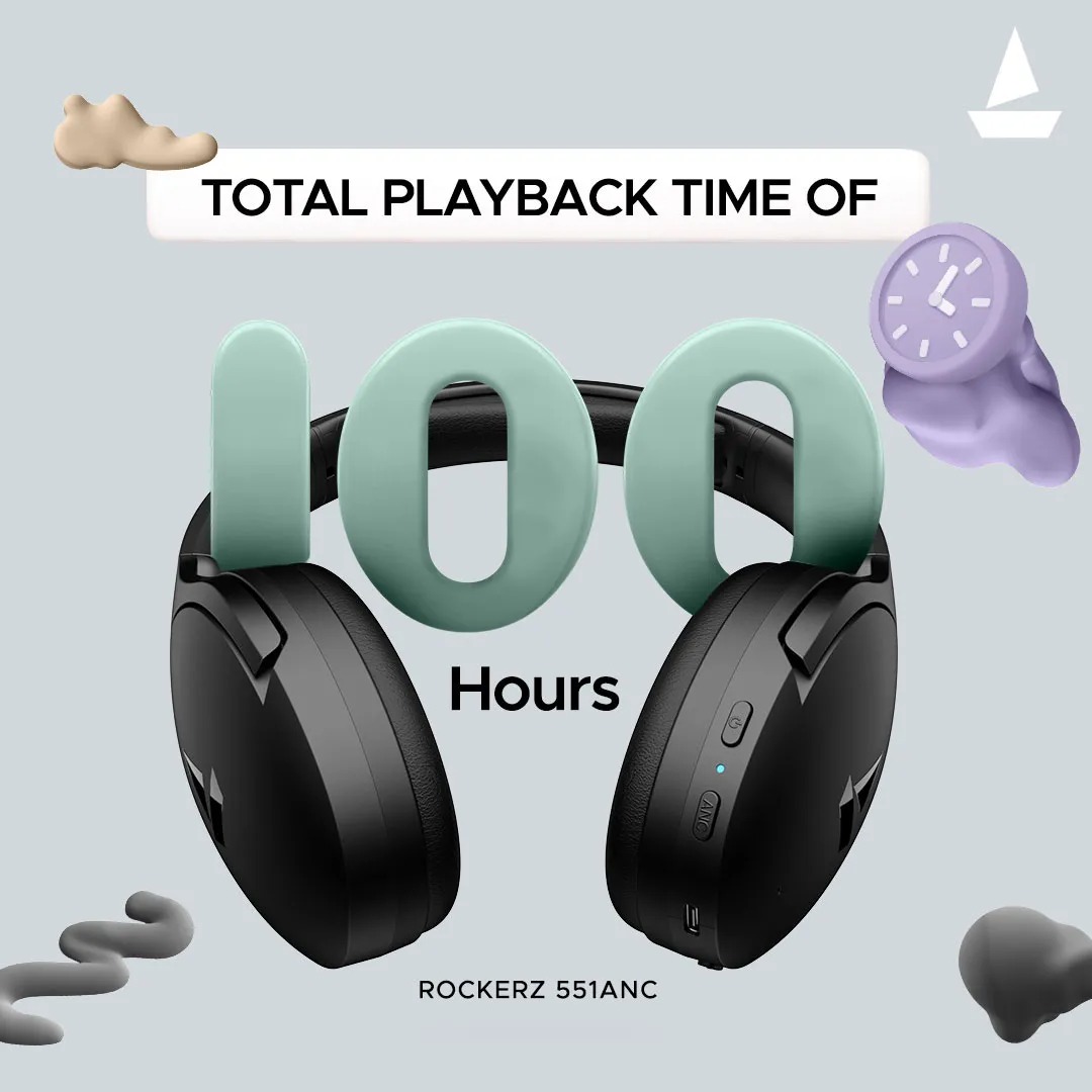 boAt Rockerz 551 ANC Headphones with ENx Noise Cancellation Technology, 100 Hours of Playback, Signature & Balanced Sound Modes, Integrated Controls, and Fast Charging Technology. 
