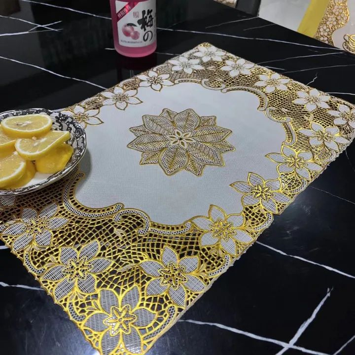 Golden Patterned Table Mat 12 Pieces. 