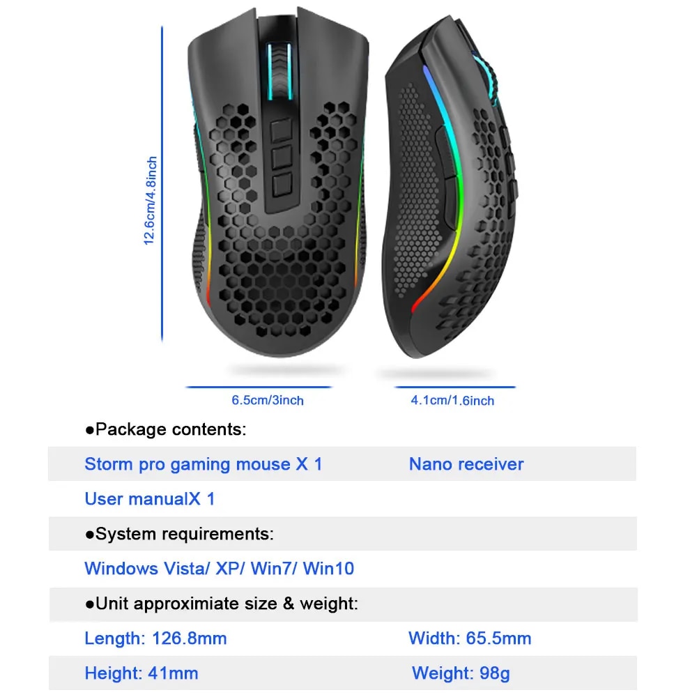 REDRAGON Storm Pro M808-KS RGB USB 2.4G Wireless Gaming Mouse 16000 DPI Programmable ergonomic for Computer gamer Mice laptop PC. 