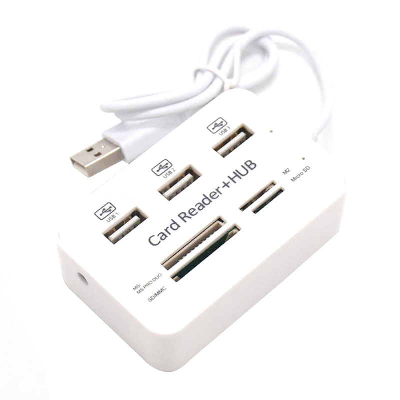 1 PCS 3 Port USB HUB 2.0 Splitter Combo Card Reader 7 in 1 Portable Support TF SD M2 SDHC Card Read Write