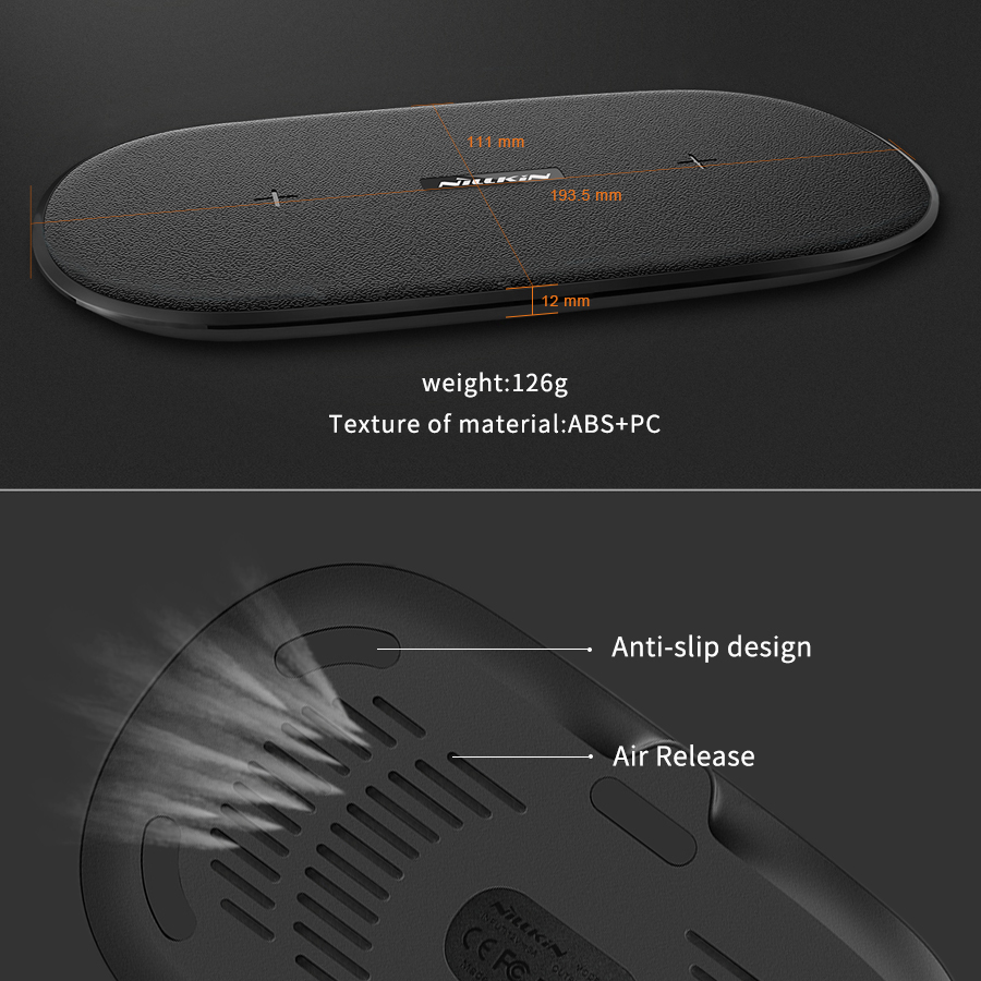 Nillkin 10W Qi Fast Wireless Charger - Gemini Dual Charging Pad for Samsung Galaxy S10 5G S10+ S10e for IPhone XS Max Xr X Gift Adapter. 