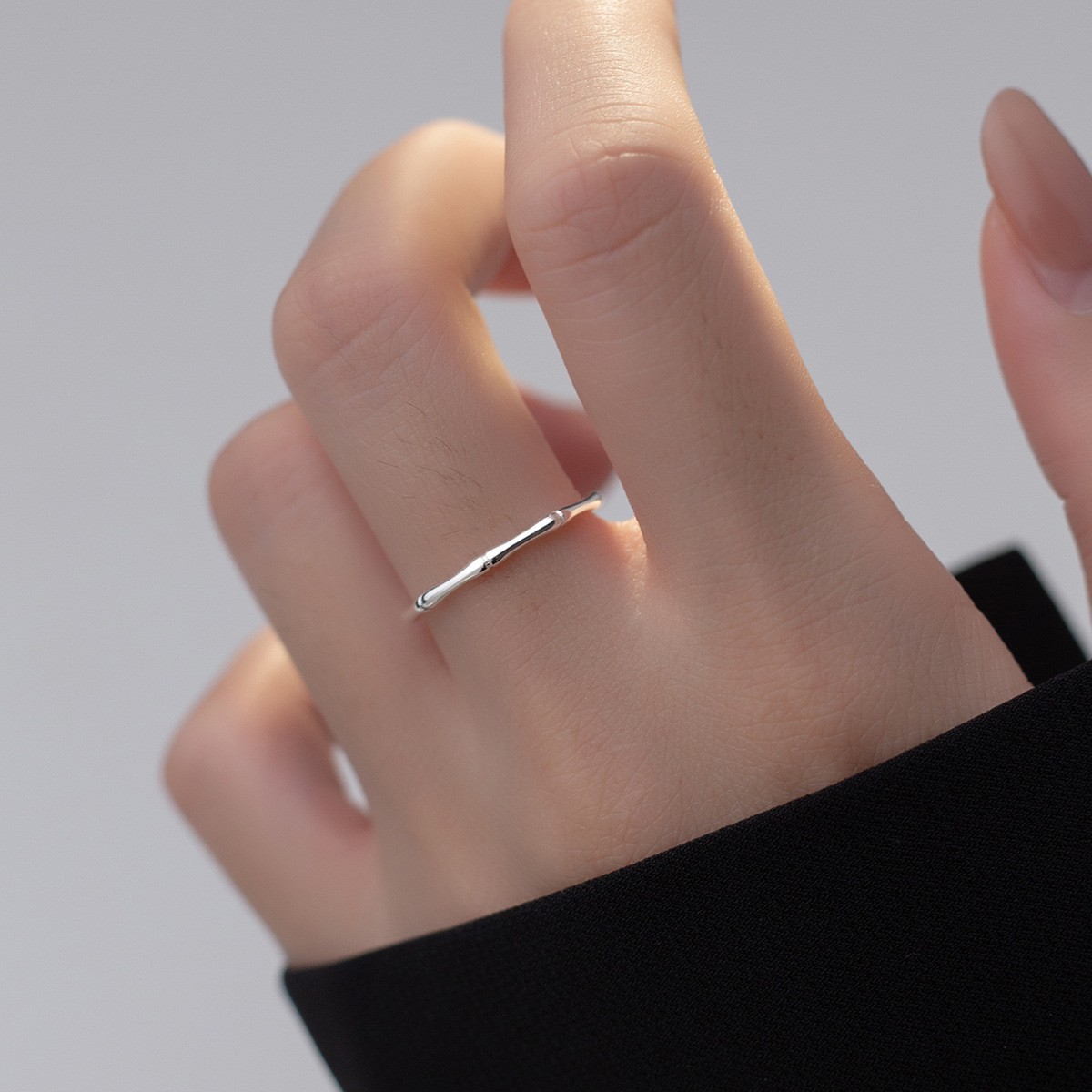 Bamboo ring for women ins niche design high-end simple S925 silver open ring light luxury temperament ring trend