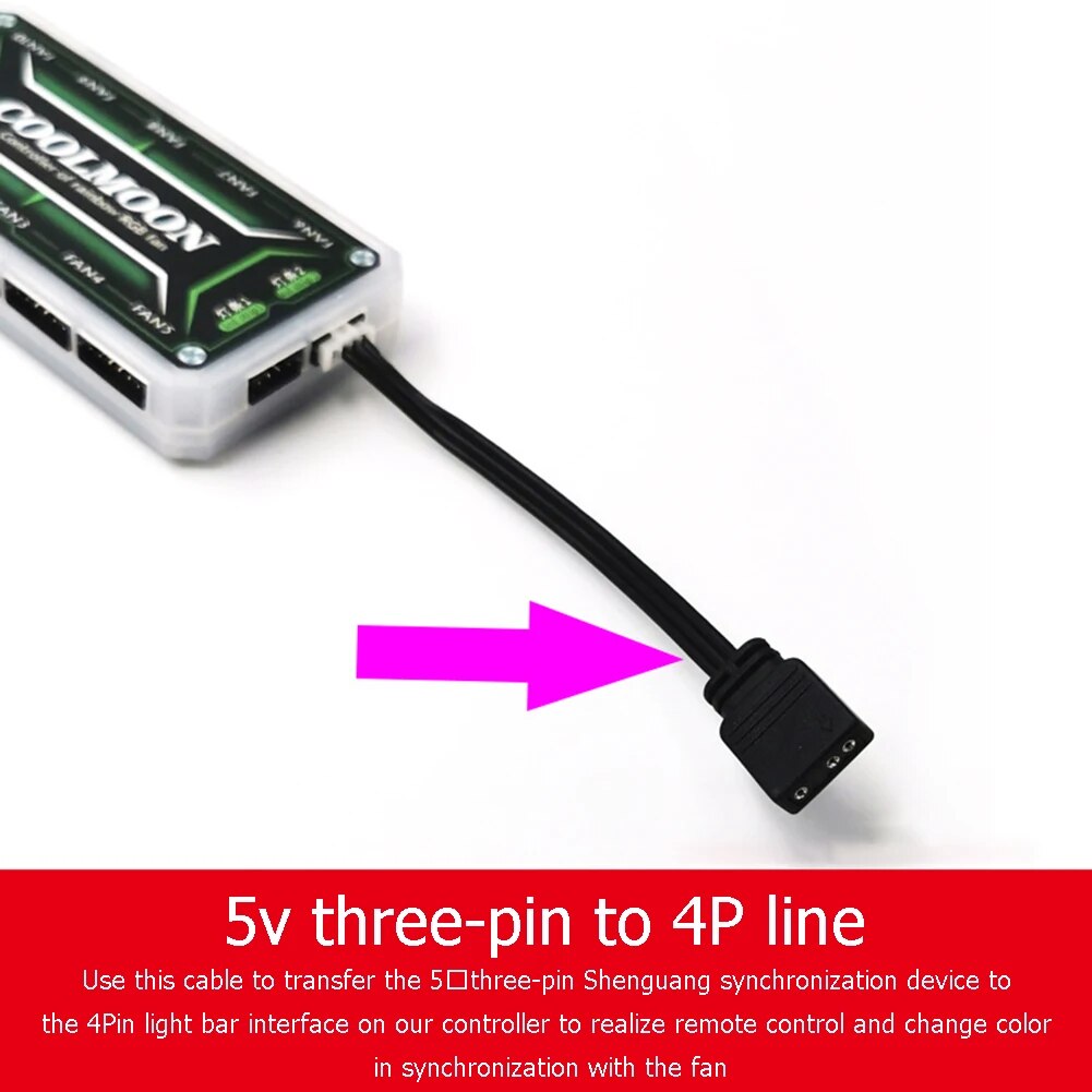 COOLMOON 4Pin/6Pin to 5V ARGB 3Pin Fan Controller Adapter Cable Cord Office Caring Computer Supplies For Coolmoon Cool Moon Fans. 