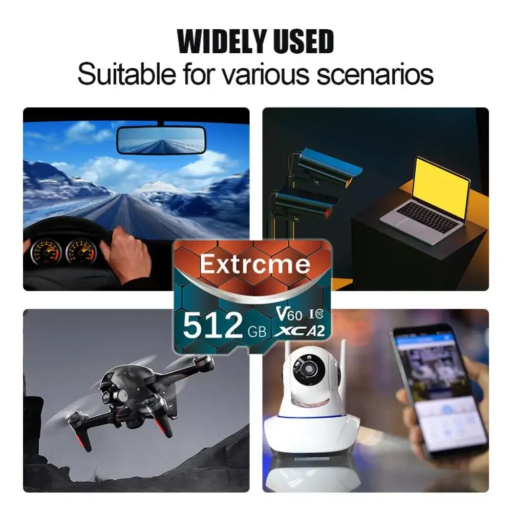 TF Card Memory Card 128GB High Speed With SD Adapter A2 U3 Class 10 V60 SD/TF Flash Card 512GB For Phone/Camera/Laptop. 