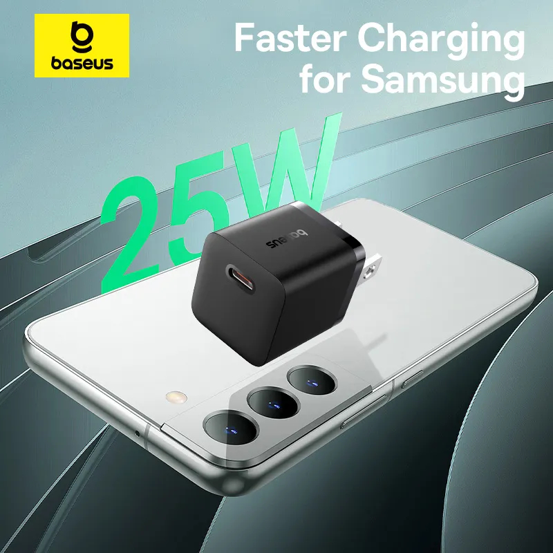 Baseus Charger GaN5 25W mini For Samsung S24 S23 S21 S20 Google Pixel Iphone 15 Series With Type-c Cable. 