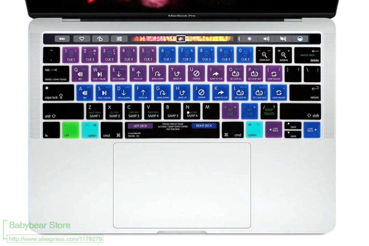 【happy one】Serato DJ Hot key Functional Shortcut Silicone Cover Keypad SKin for Macbook Pro 13" with Touch Bar. 