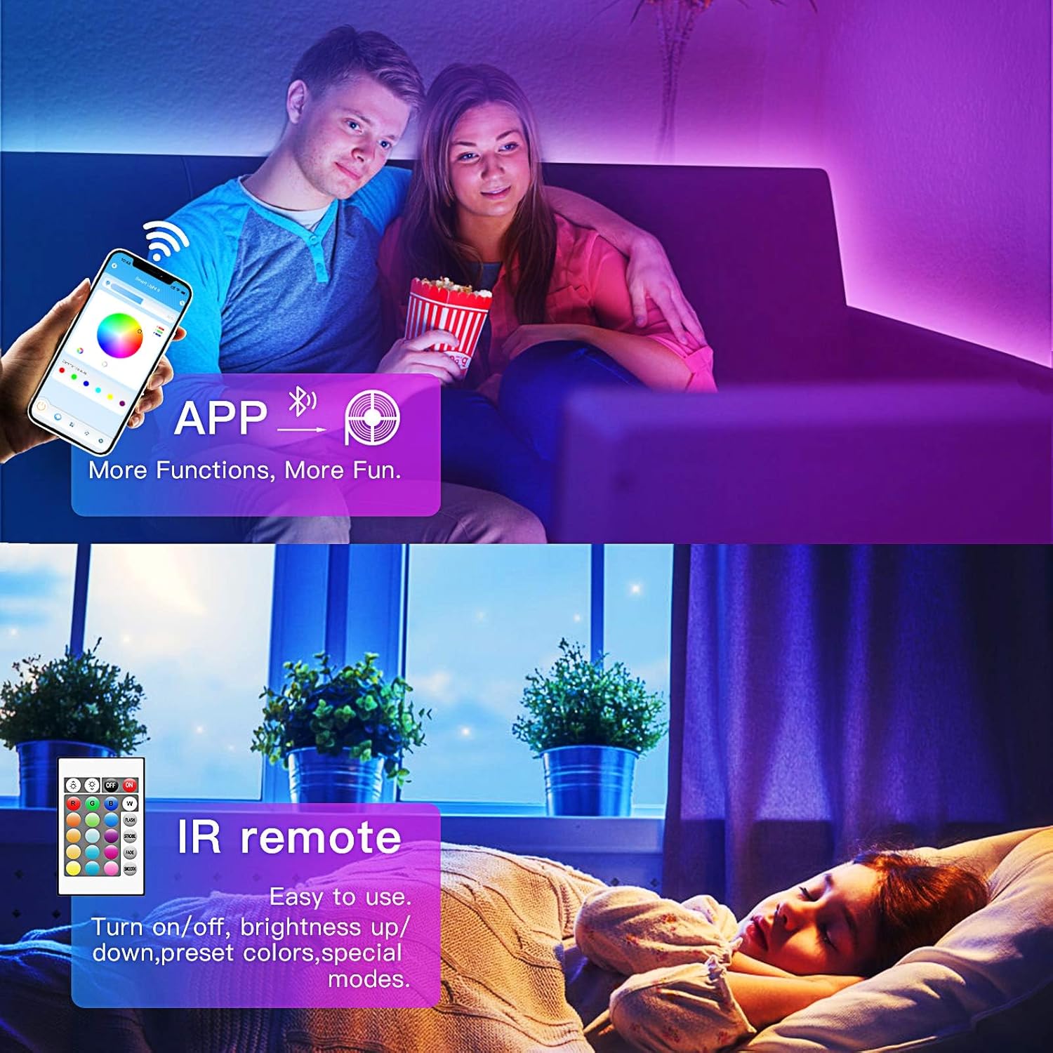 Best Quality 5Meter LED Light Strip TV LED Backlight USB RGB 5050 Color Strip Music Synchronized Color Changing Remote App Control 5Volt Halloween Decorative Night Light Suitable for Home Bedroom Christmas Party Holidays Ceiling lighting. 