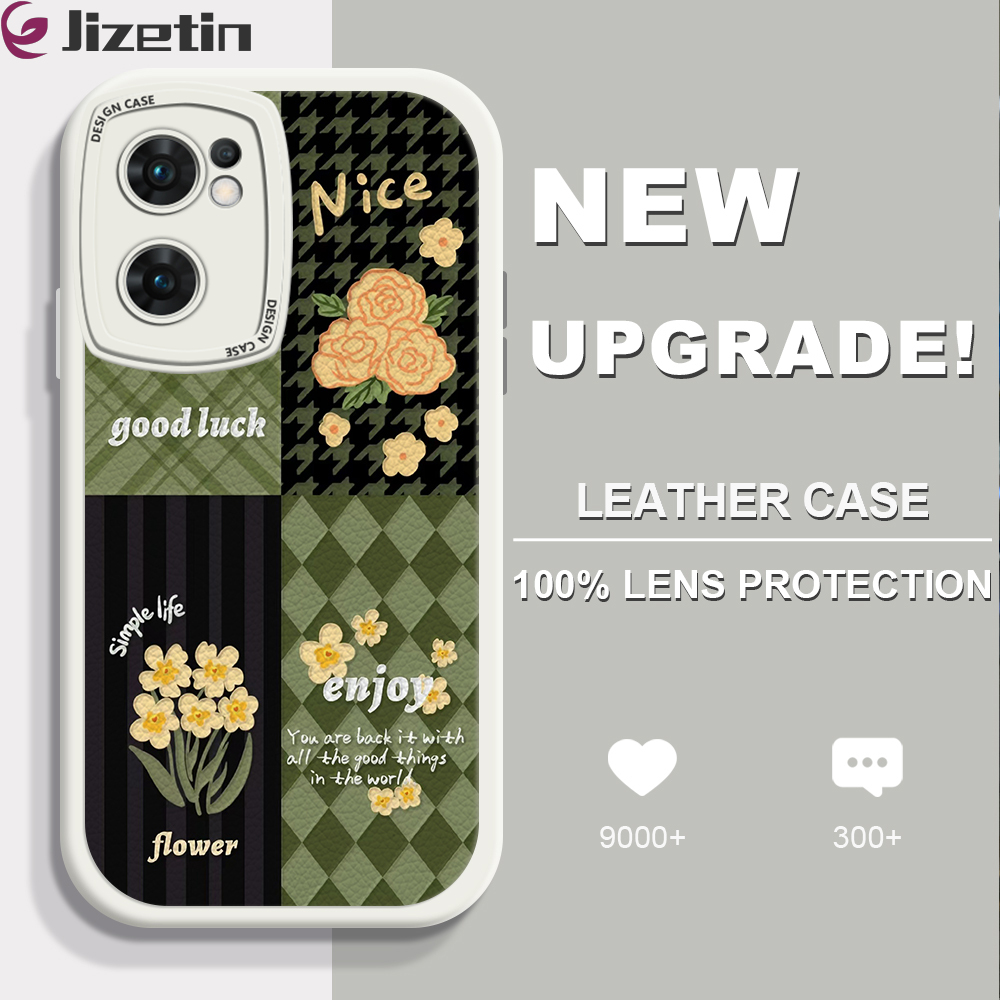 Jizetin for OPPO Reno7 5G Back Cover Collage Flowers Lambskin Texture PU Leather Back For Girls Boys Soft Phone Case