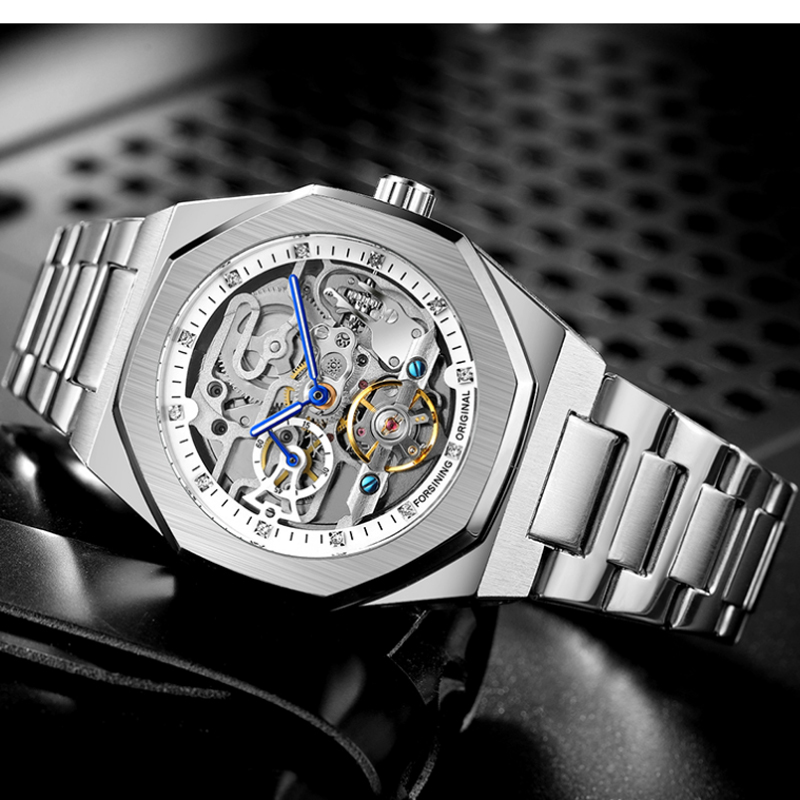 Forsining 8202 luxury China man mechanical watch stylish Stainless steel  band Waterproof analog display character business watch