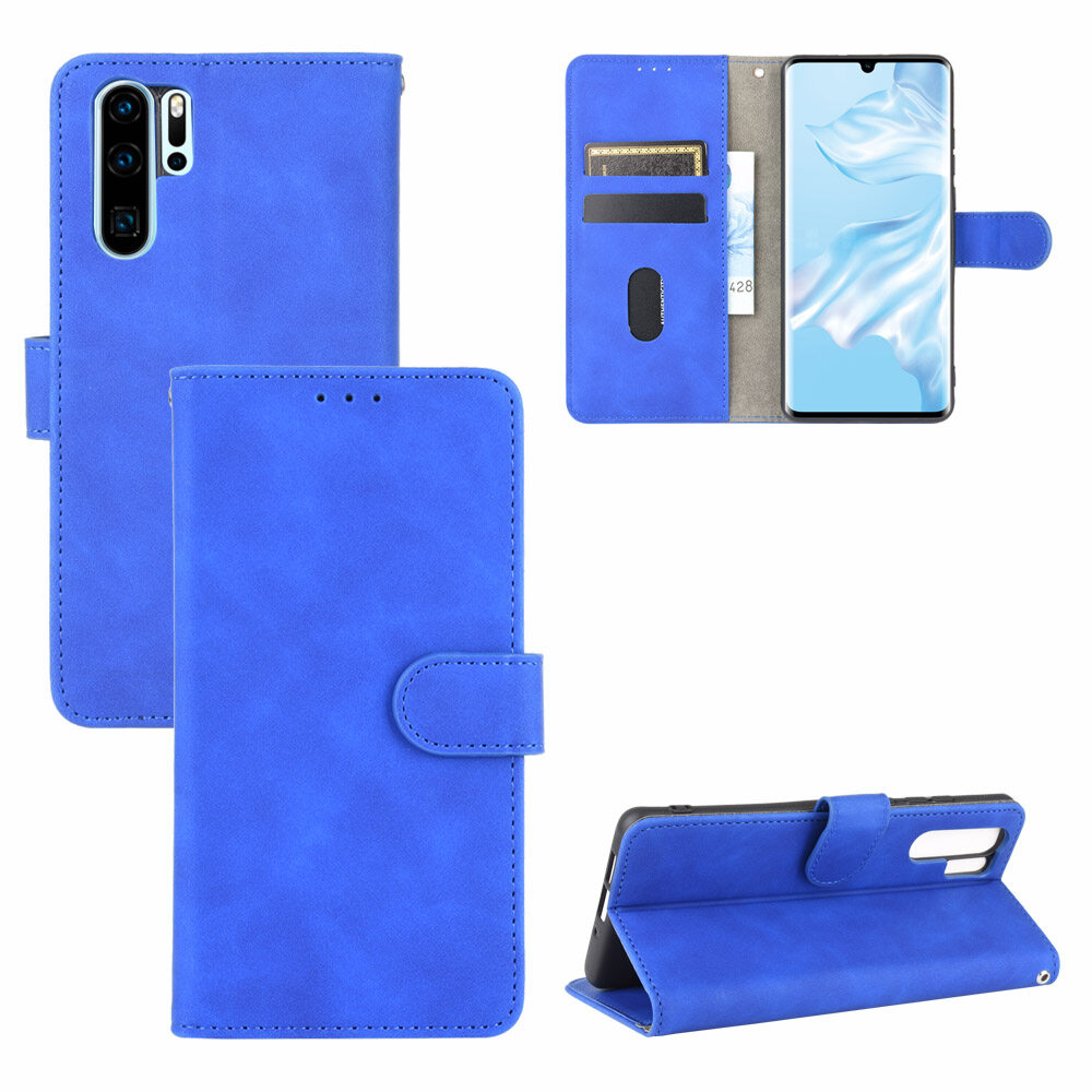 lthmy for Huawei P30 Pro Case Solid Color Leather Flip Cover Wallet Card Slots Casing Anti Falling Protect Cellphone Shell with Holder