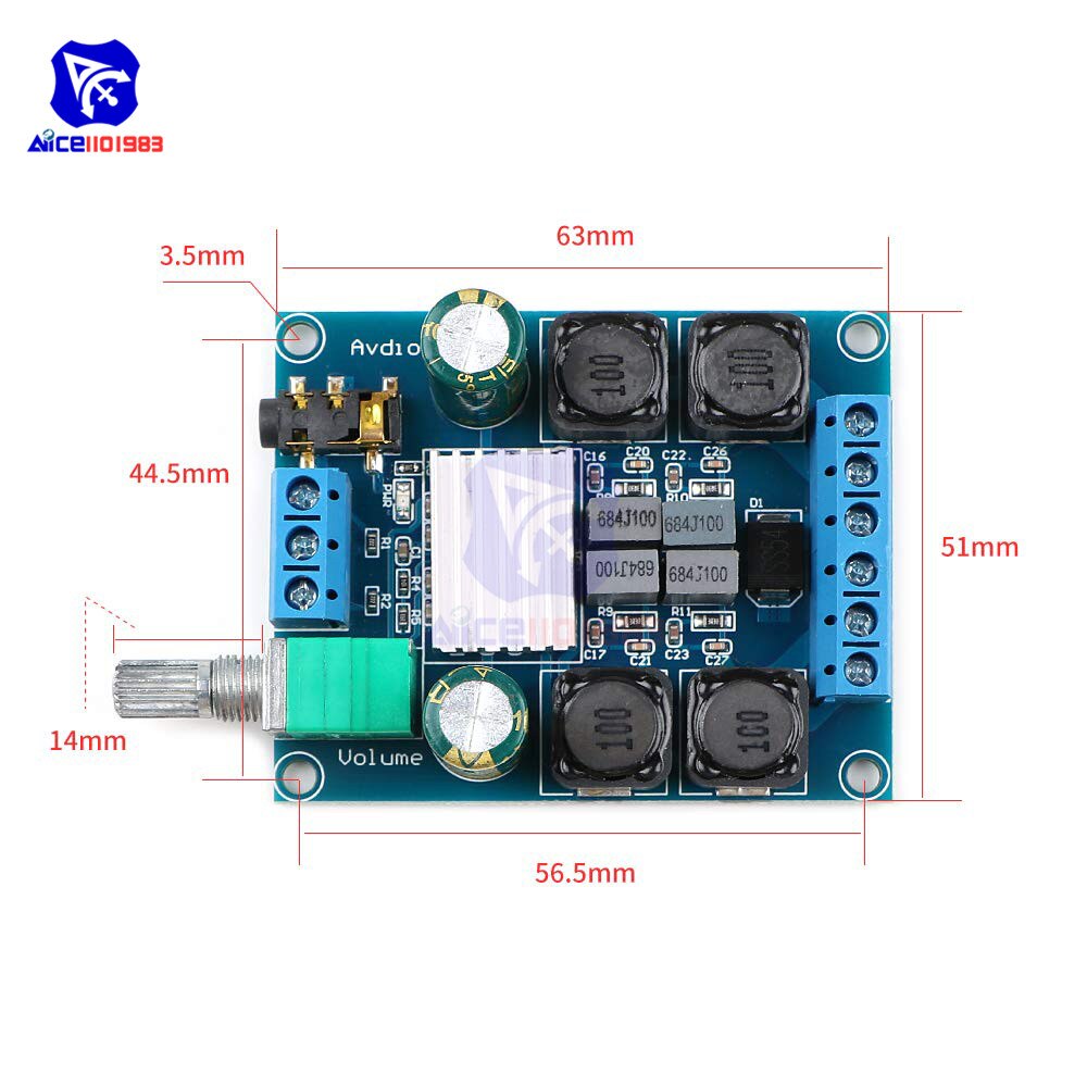 diymore TPA3116 D2 50Wx2 Dual Channel DC 4.5-27V Digital Power Amplifier Board 2 CH Stereo High Efficiency Reverse Protection. 