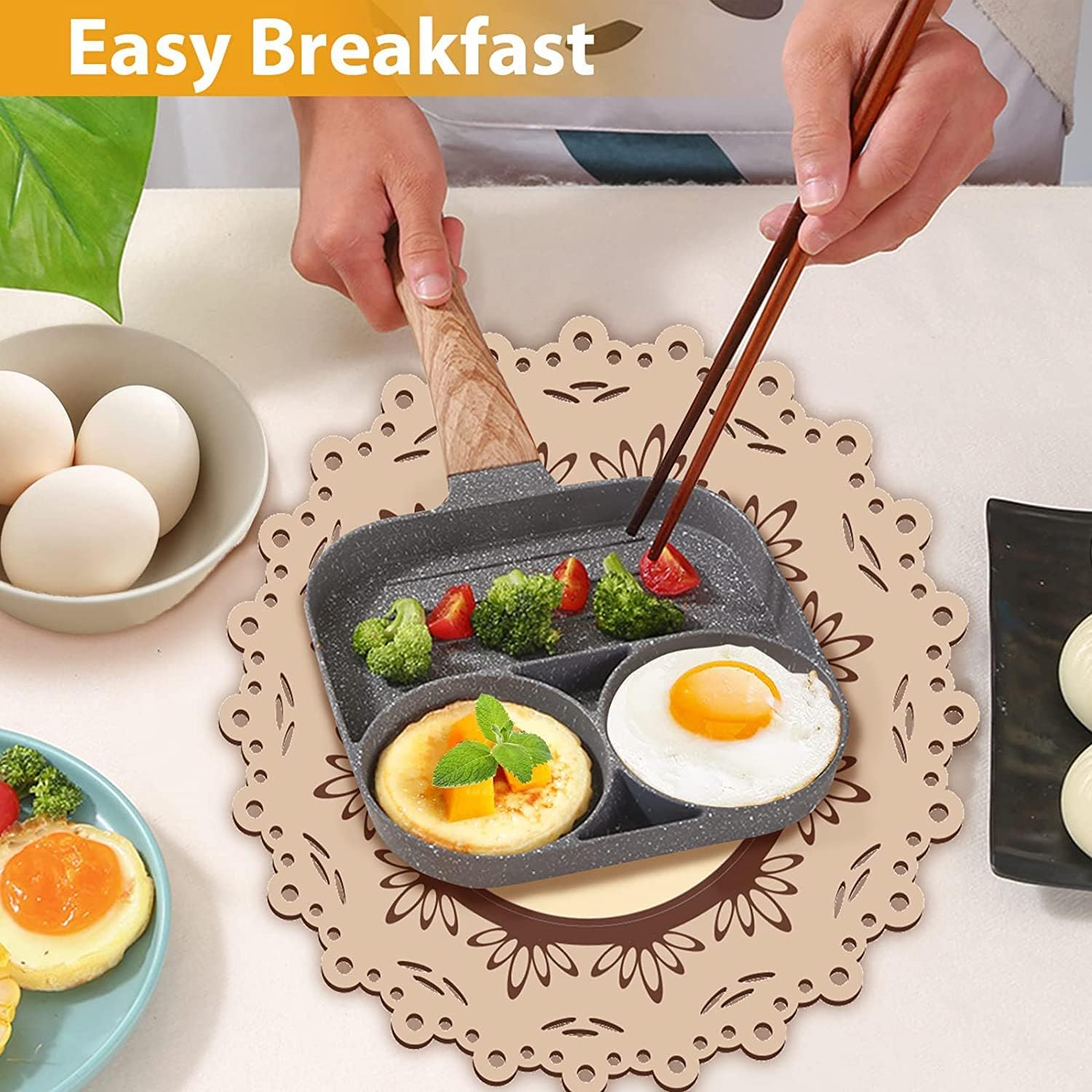 Multi-Purpose Pancake Pan, 3 Holes Frying Pan, Non-Stick Fried Egg Pan, Eye Pan, Fried Egg Pan, You Can Not Only Fry Eggs, But Also Grilled Sausage Steak Roasting Poa-Free. 