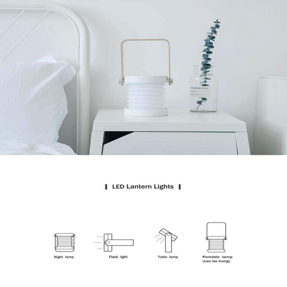 Reading Portable Lantern Lamp Creative Wooden Handle Telescopic Folding Led TouchLamp Charging Night Light. 
