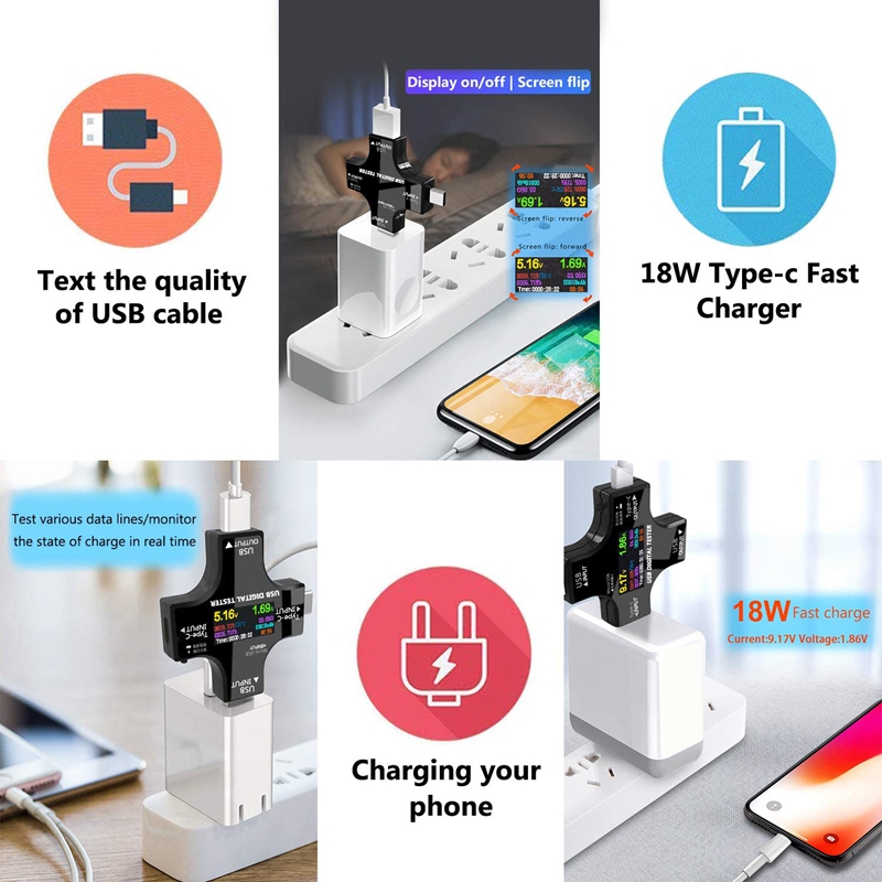 Harmony USB C Tester,2 in 1 Type C USB Tester Color Screen IPS Digital Multimeter,Voltage,Current,Power,Resistance,Temperature,with Clip Cable Support PD2.0/PD3.0,QC2.0. 