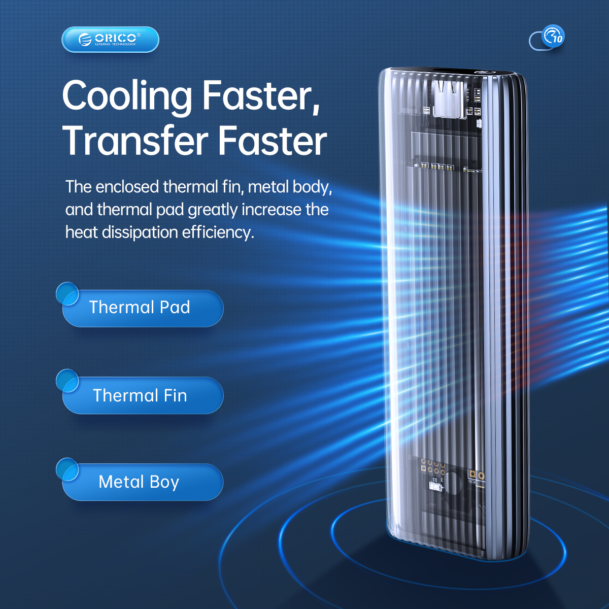 ORICO AM2C3-G2-GY-BP Tool Free Aluminum M2 NVME SSD Enclosure. 