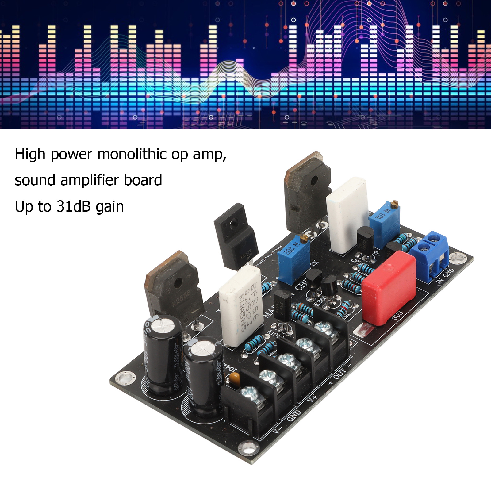 FET Amplifier Module, High Gain Power Amplifier Board 30W 24V Powered for Speaker Driver. 