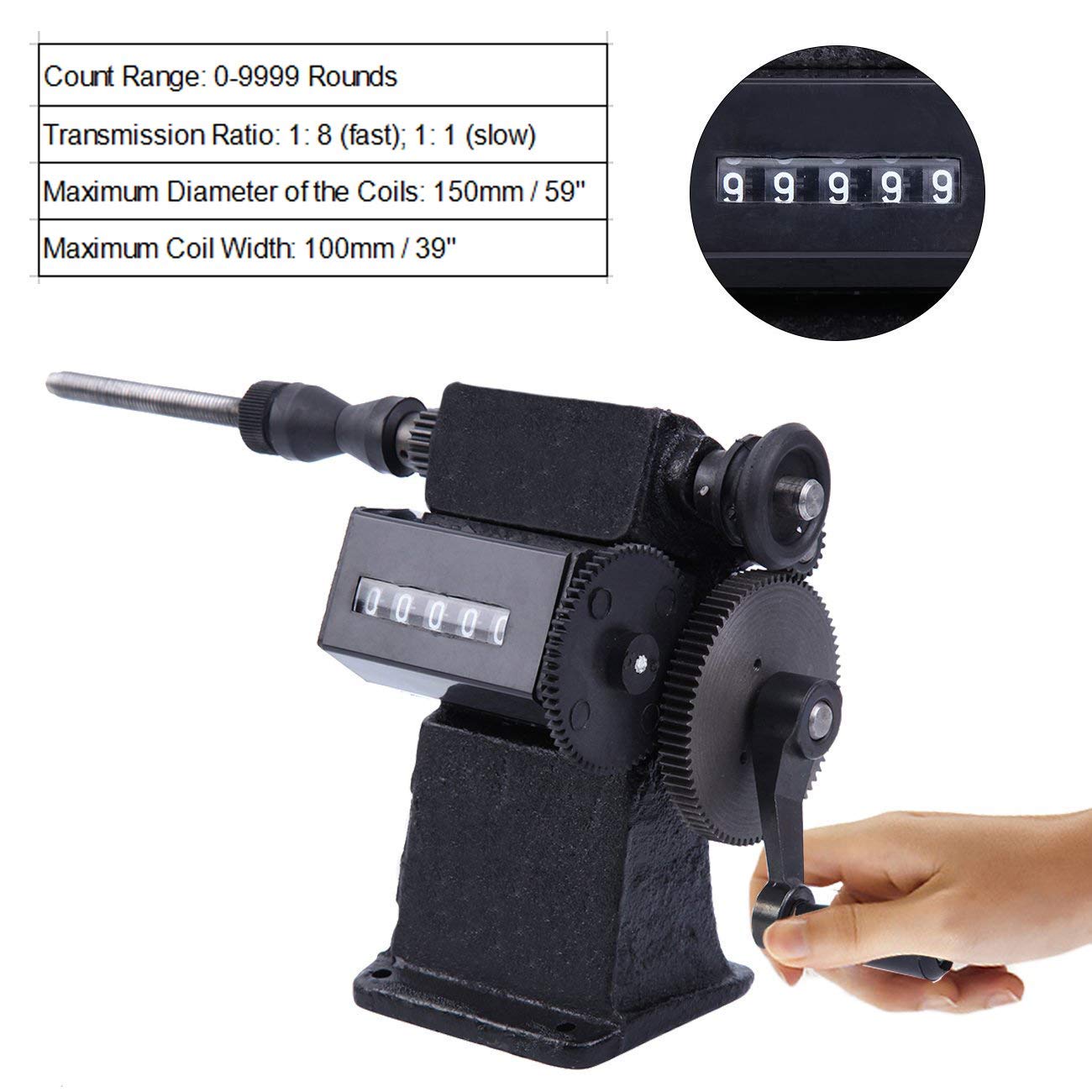 Dual Purpose Manual/Electric Coil Winder Machine with Counter Hand Coil Winding Machine Range 0-9999 Round Black. 