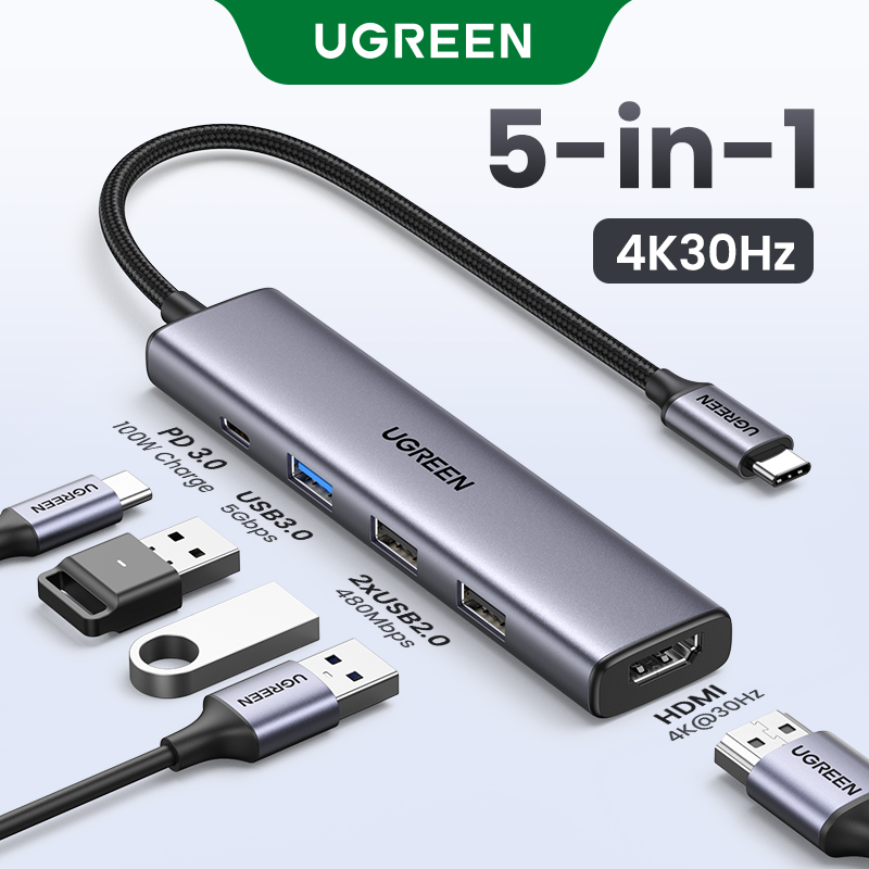 UGREEN Revodok 5-in-1 USB-C Hub with 4K HDMI, 100W PD, 3 USB-A Data Ports, USB C Hub Multiport Adapter for MacBook Pro/Air, iPad Pro, iMac, Surface, XPS, Thinkpad, Galaxy