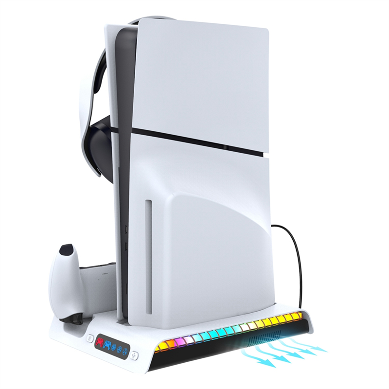 For Slim Console Cooling Dock with 3-Speed Airflow Gamepad Holder Charging Headset Hanger with RGB Lights Durable. 