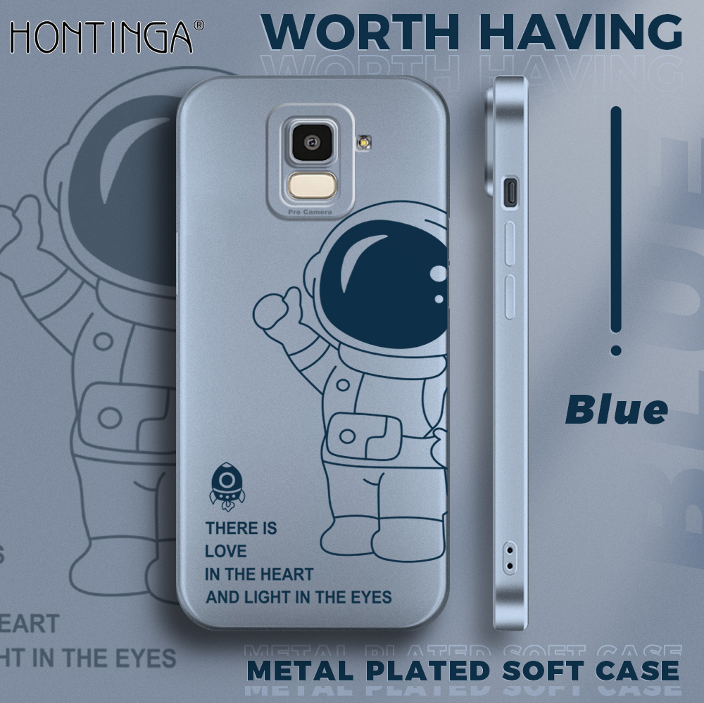 Hontinga for Samsung Galaxy J6 2018 Back Cover Frosted Plating Cute Astronaut Spaceship Covers Thin Soft Silicone Mobile Phone Case. 