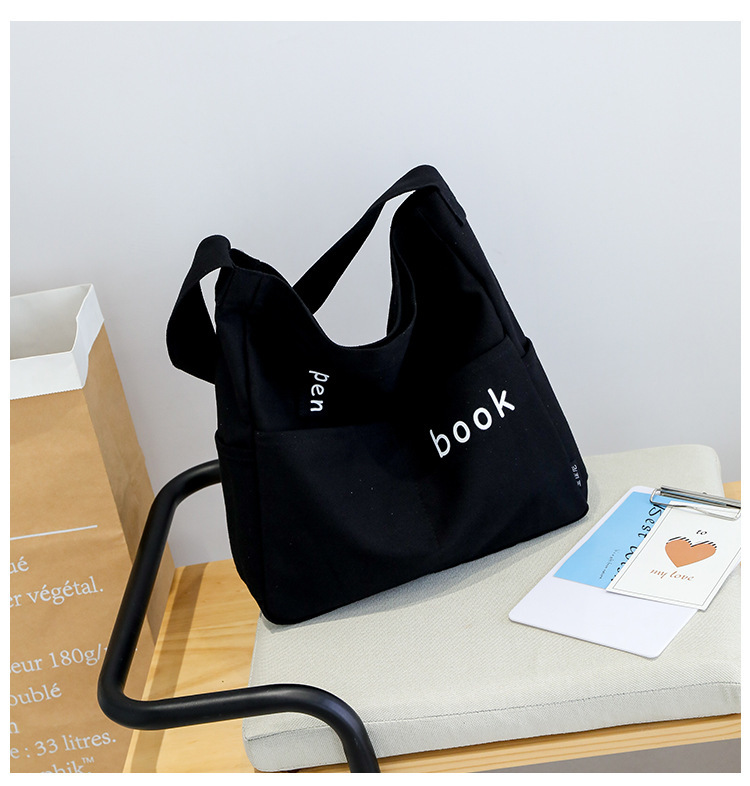 2022 New Solid Color Canvas Bag Sen Canvas Bag Large Capacity Student Handheld One Shoulder Crossbody Bag