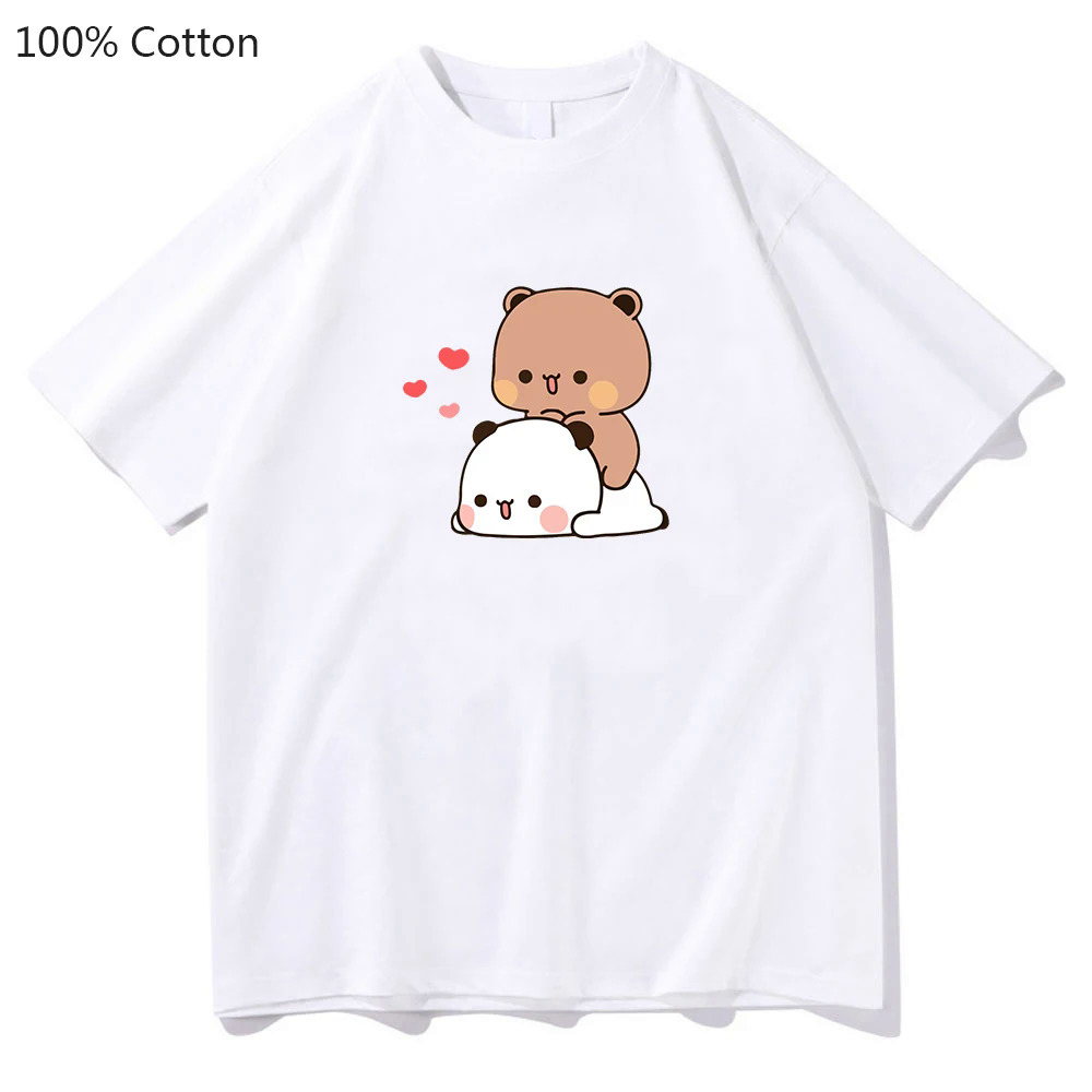 Panda Bear Bubu and Dudu Graphic T-shirts They're Making Out Women T Shirts 100% Cotton Manga Print Summer Sense of Design Tees. 