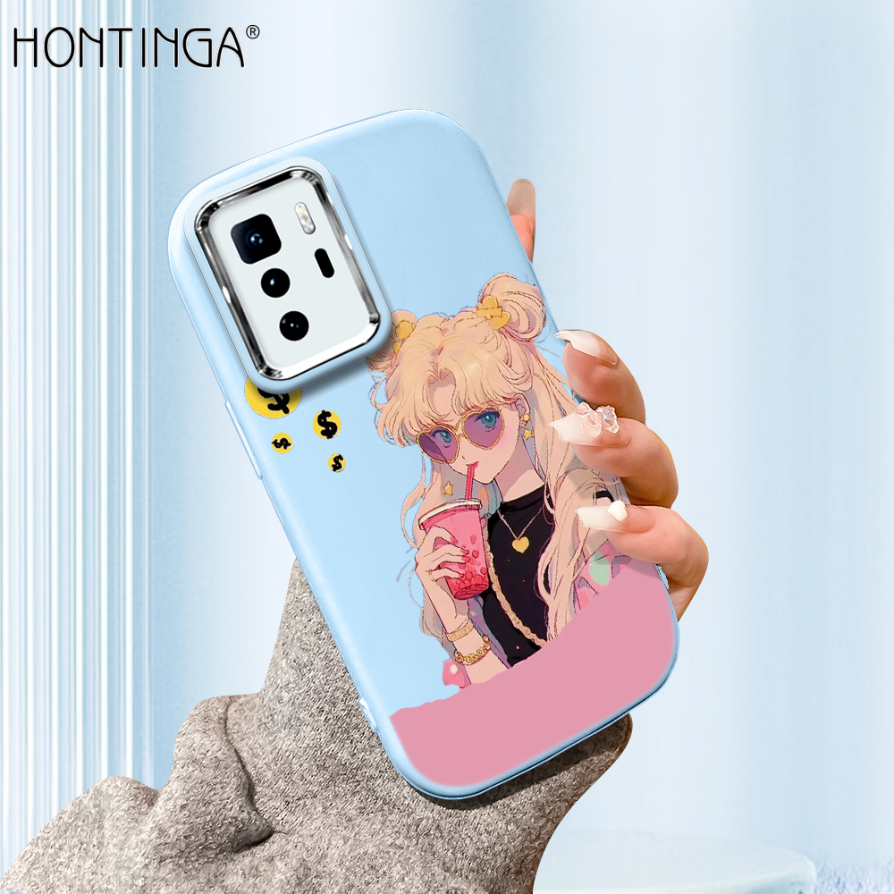 Hontinga for Xiaomi Poco X3 GT Back Cover Luxury Silver Edge Lens Mobile Cover Rich Girl Pattern Soft Silicone Phone Case