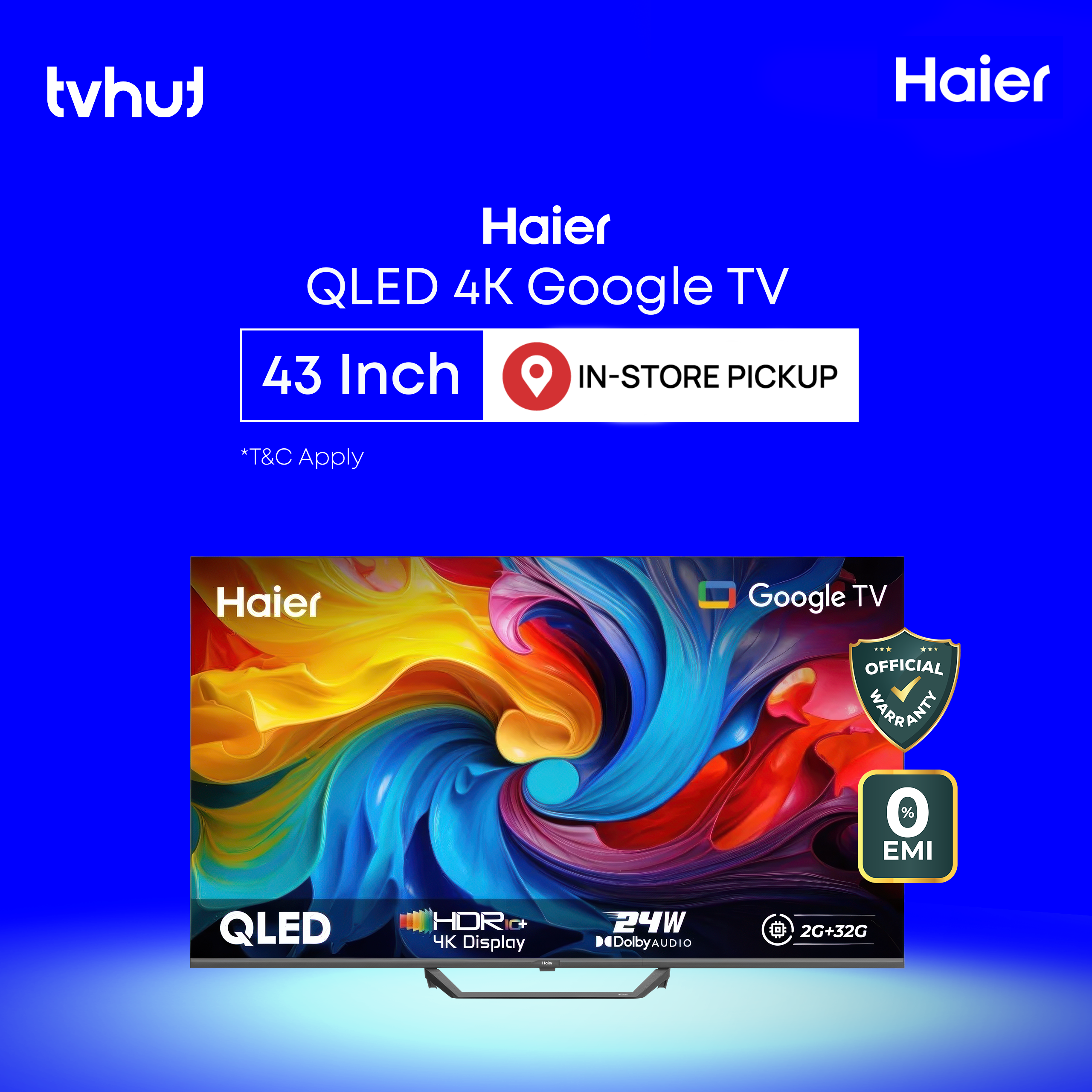 Haier 43 Inch QLED 4K Google TV - H43S80EUX with Official Warranty