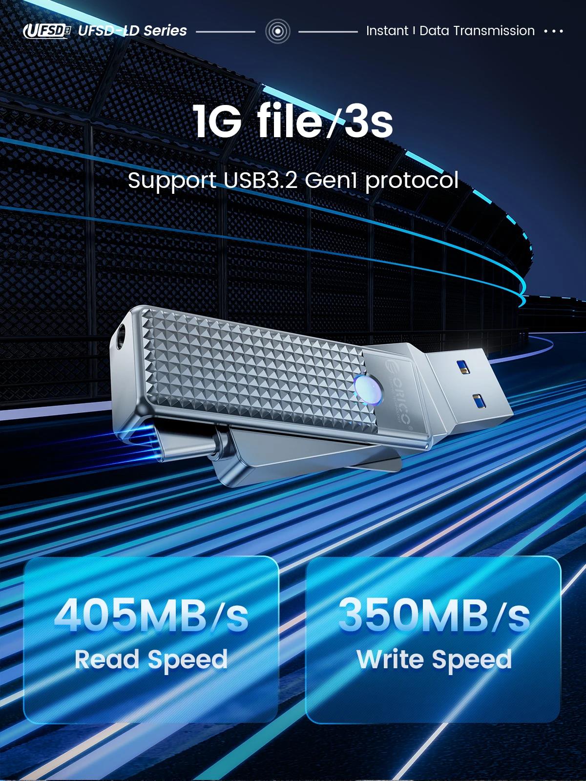 ORICO 2 in 1 OTG USB 3.2 Usb-C Flash Pen Drive Memory Stick Usb3.2 Flash Disk 64GB/128GB/256GB Type C Pendrive. 