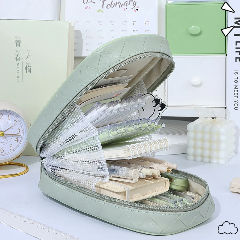 Extra Large Pencil Case Versatile Portable Multi-layer Pen Box Zippered PU Material Pencil Pouch for School Supplies Art. 