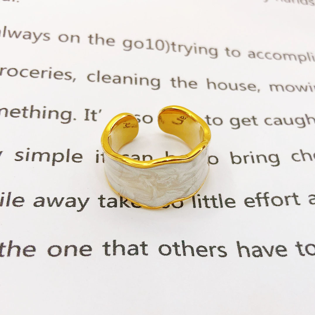 Cross-border adjustable open ring for women, retro European and American real gold electroplating enamel glaze, fashionable cold style men's ring
