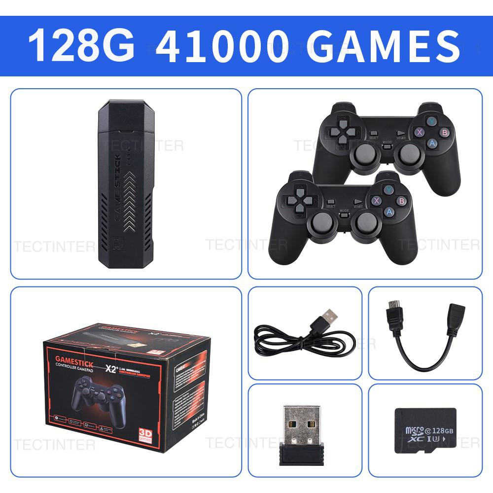 X2 Plus 4K Game Stick 128G Built-in 41000 3D Games 40+ s for N64/PSP HD Video Game Console With Wireless Controller. 