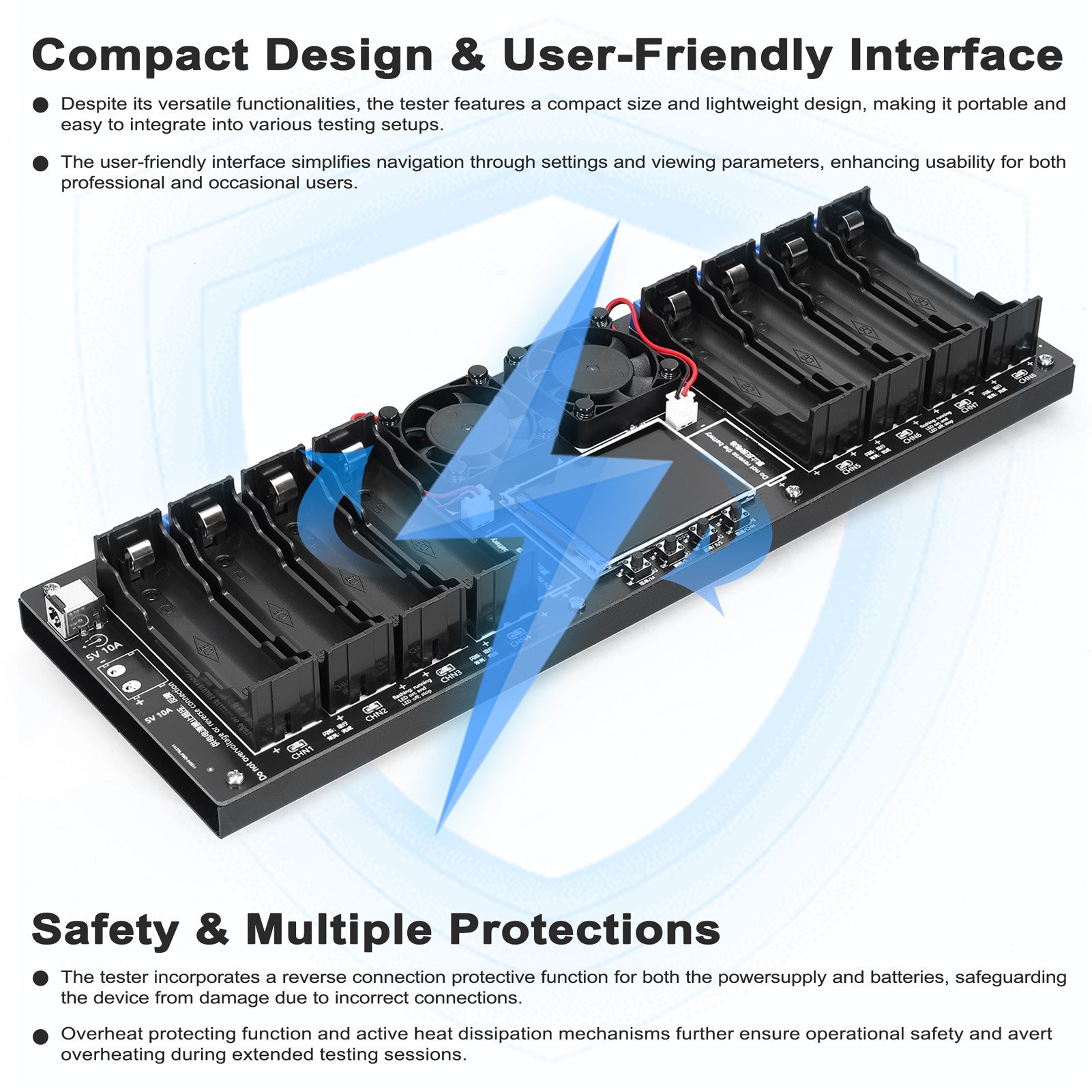 8-Channel 18650 Battery Tester 2.4inch TFT Display Battery Capacity Testing with Multi-Mode Functionality Enhanced Safety, and Intuitive Displaying. 