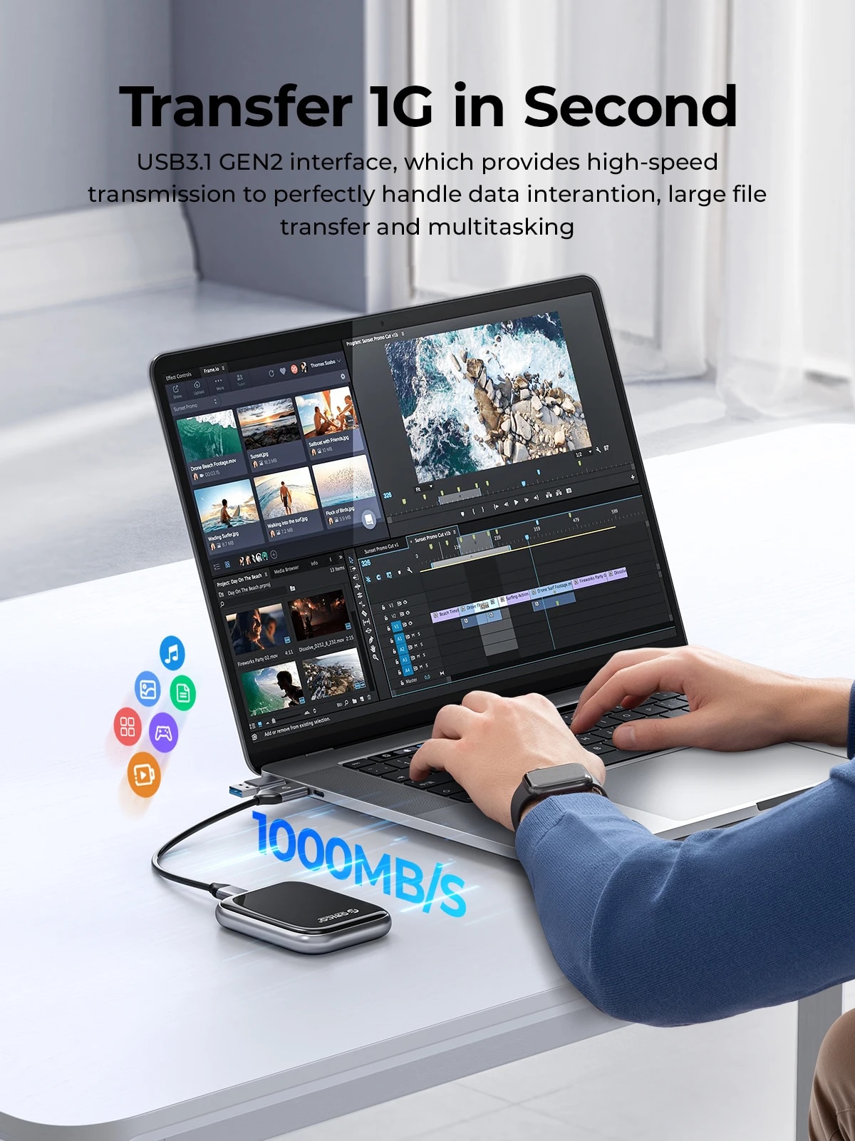 ORICO Beetle Portable SSD 2000MB/S External Solid State Drive 2TB 1TB 512GB USB 3.2 Gen2 Type- C PSSD for MacBook Air Pro Laptop. 