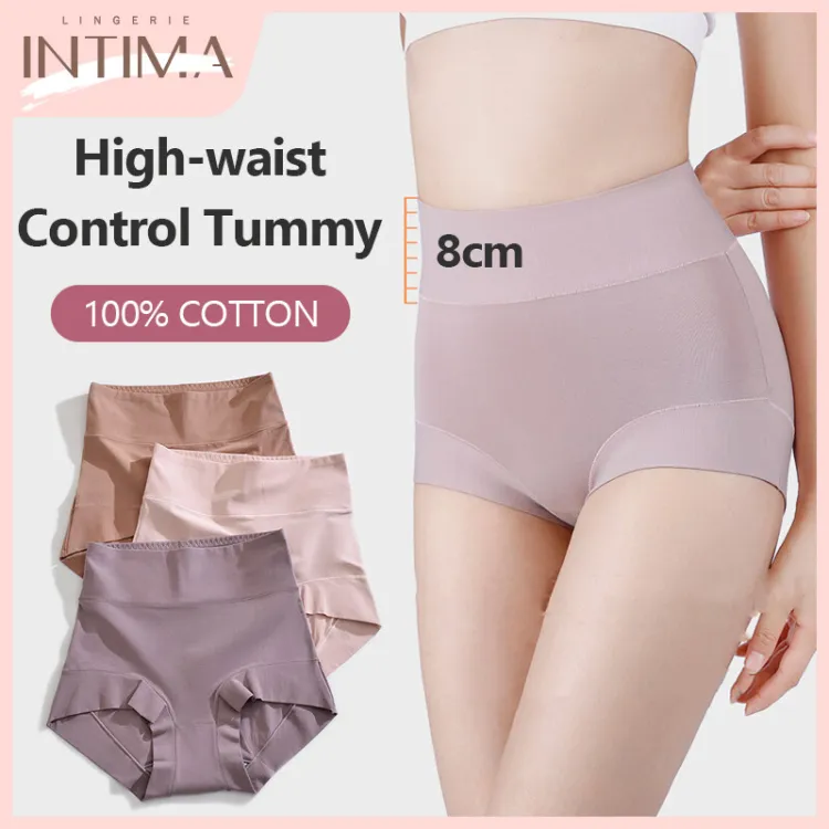 INTIMA Cotton Plus Size Panties for Women High-waist Underwear Ladies  Control Tummy Slimming Briefs Antibacterial Crotch Suitable for 40-80KG