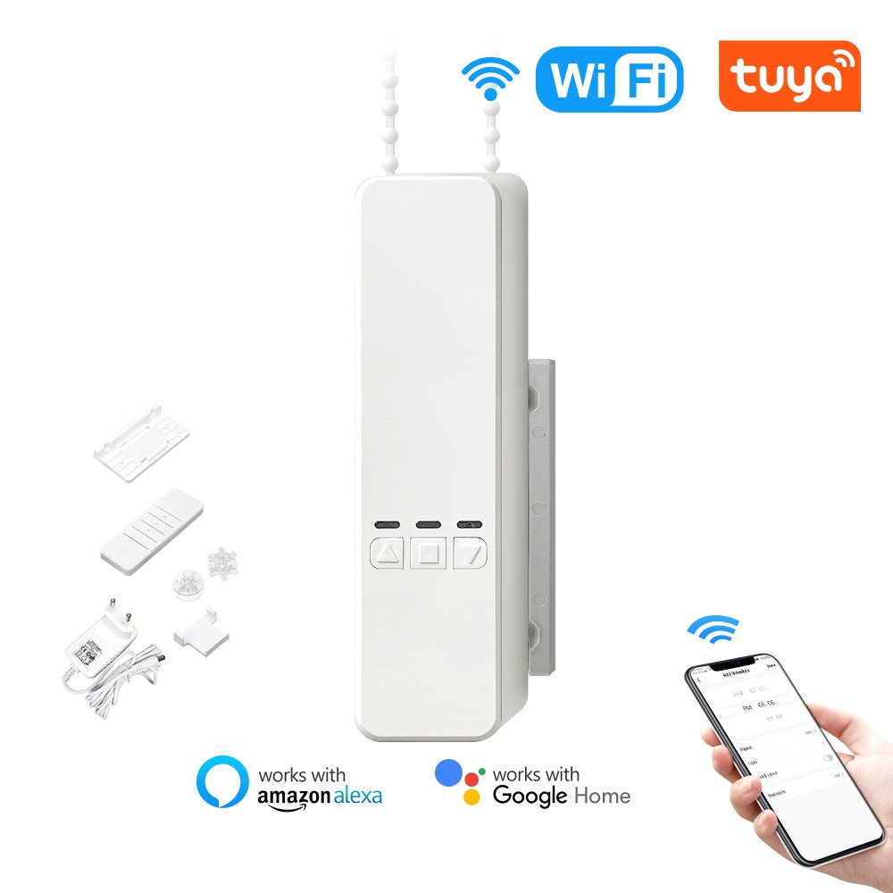 Tuya WiFi Intelligent Pull Bead Curtain Motor Electric Roller Blinds Driver Automatic Opener Support APP/Voive/Remote Control Timer Setup Percentage Control Compatible with Alexa Google Assistant-eu