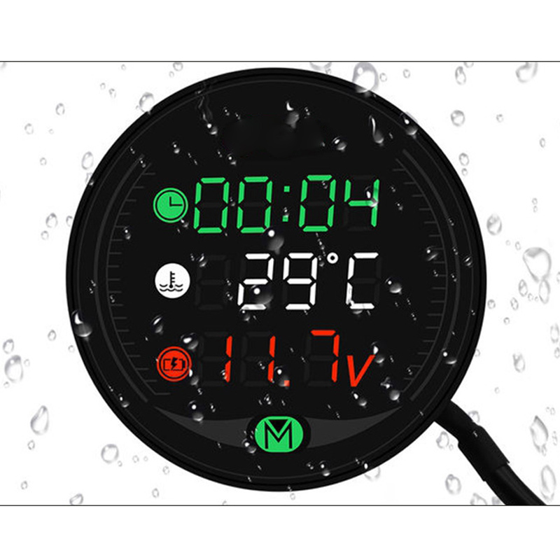 JDXHLAU 5 in 1 Motorcycle Water Temperature Meter USB Rechargable Time Voltmeter LED Night Vision Meter with Temperature Sensor. 