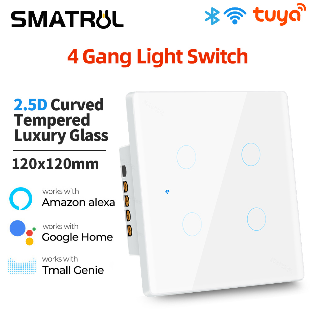 SMATRUL - Tuya WiFi Smart Switch - 4 gang/6 gang - 110-240V - Screen Panel APP - Work with Alexa Google Home. 