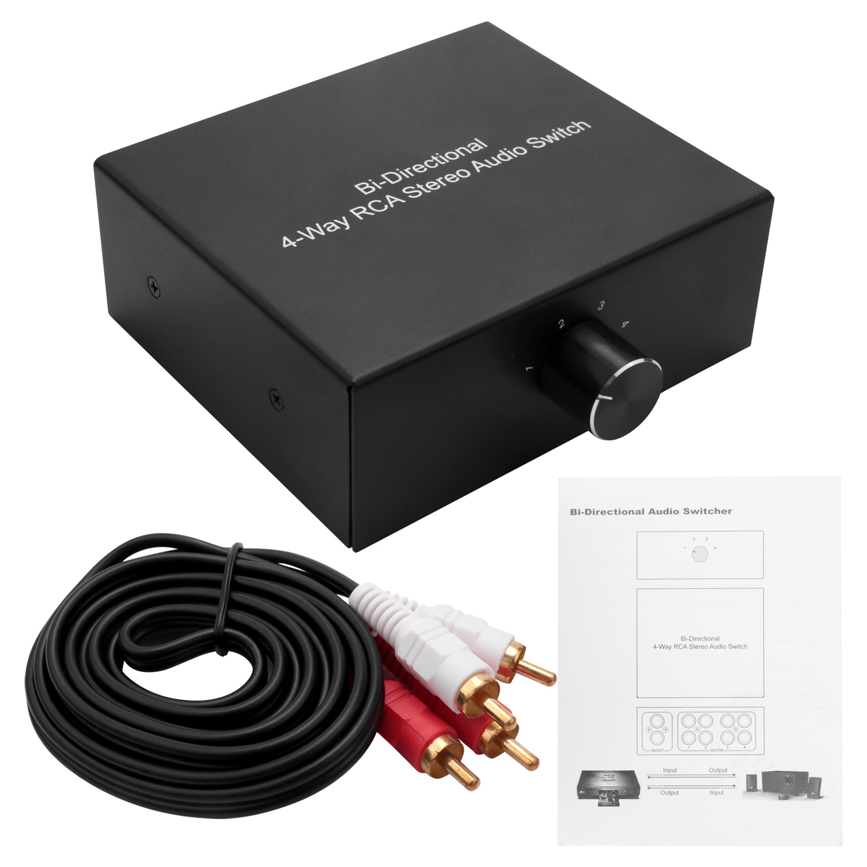 4 Way Bi-Directional Stereo Audio Switch L/R Jack Audio Switcher