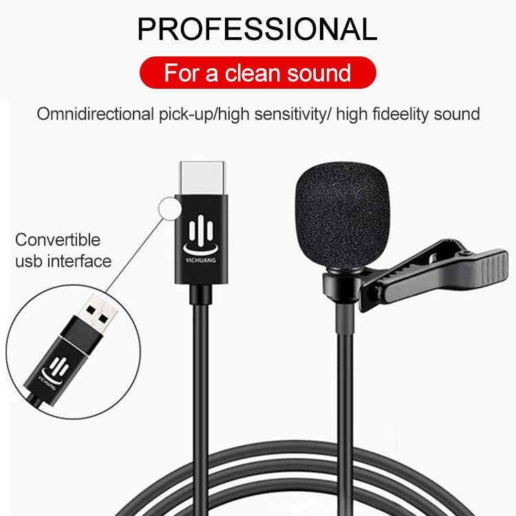 (COD) YICHUANG YC-LM10 USB-C / Type-C Intelligent Noise Reduction Condenser Lavalier Microphone, Cable Length: 1.5m. 