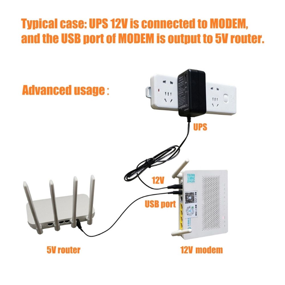 Uninterrupted 5.5x2.1mm Output Voltage Stabilizing 220V to 5V 9V 12V DU-2S50 Backup Power Supply 5000mAh UPS For WiFi Router LED CCTV Camera. 