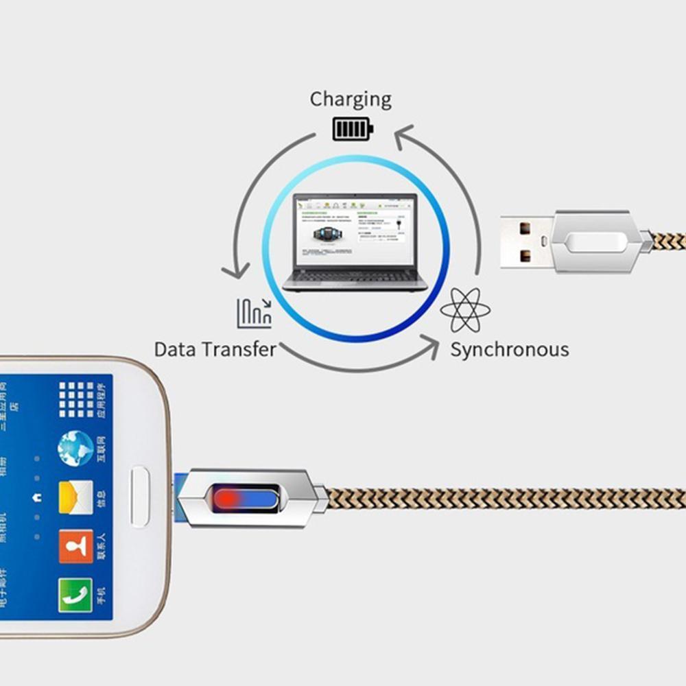 Smart USB Charging Cable, 1M/3.2FT Micro Nylon Braided Syn Auto Disconnect Charger Cord With LED Lighting Indicator For Mobile Phone. 