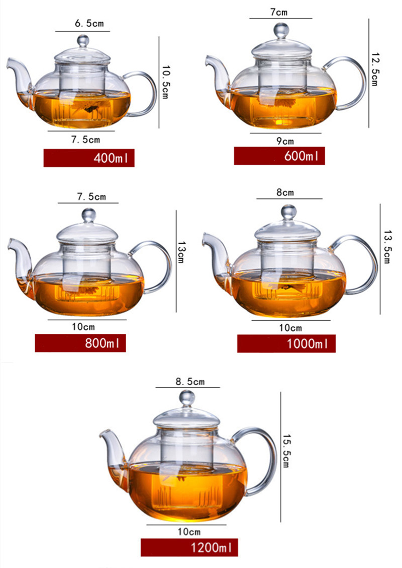 Gas Stove Heatable Glass Teapot Glass Kettle With Glass Infuser Tea