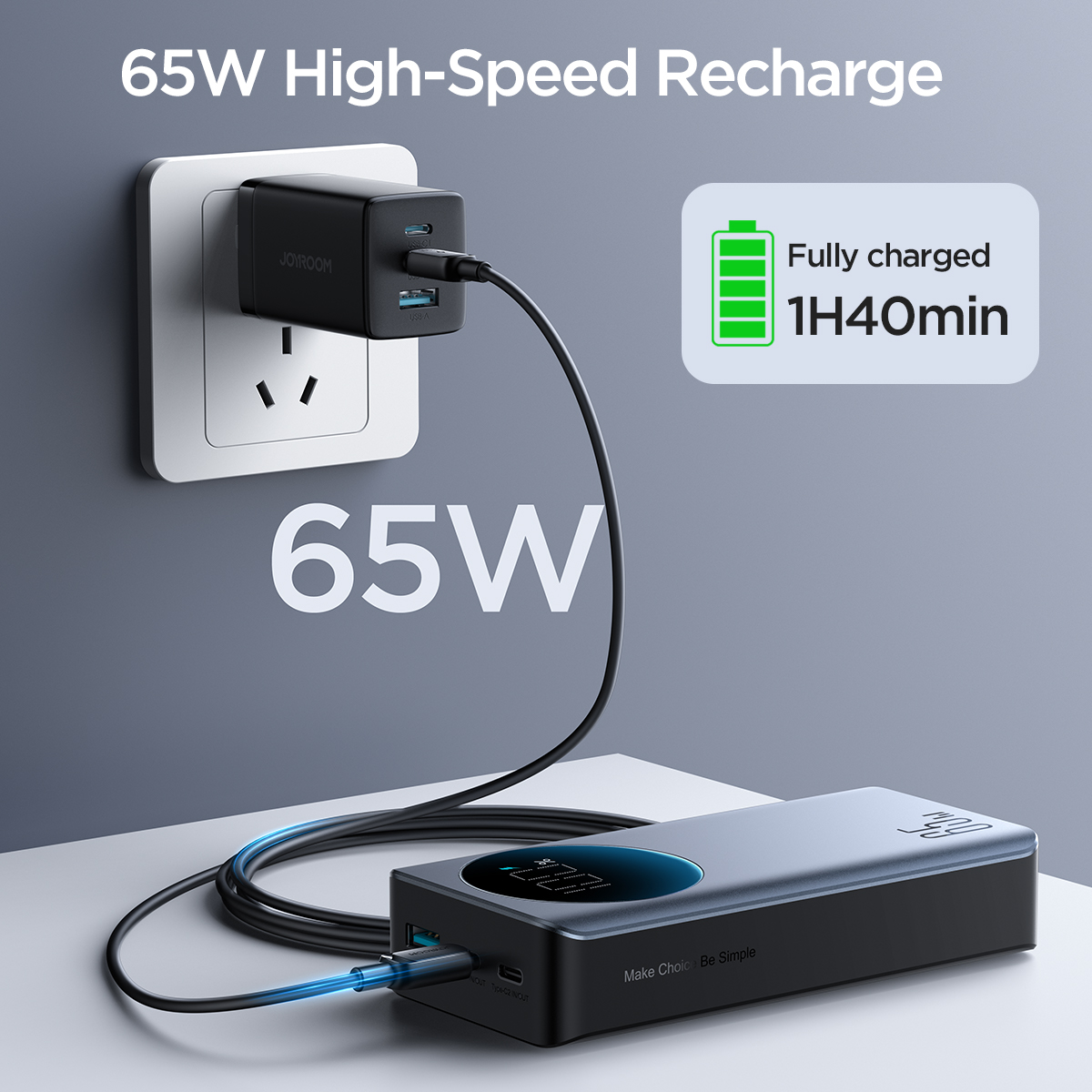 Joyroom JR-PBF05 65W Digital Display Fast Charging Power Bank 30000mAh -Black. 