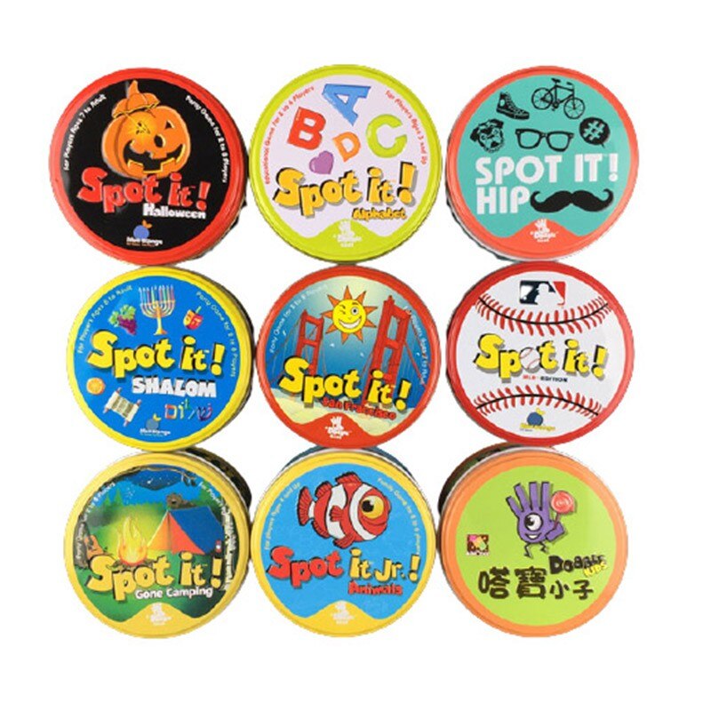 【happy one】The HP recognizes it Dobble Card table Dobbles board game Kids party board game Camping Metal Tin Box toy. 