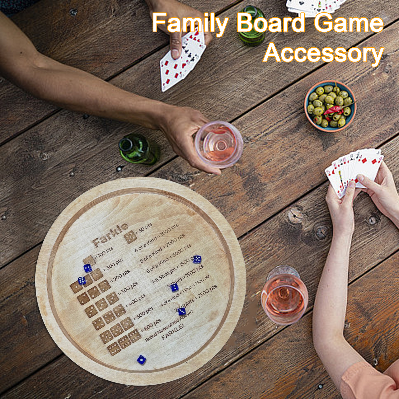 Dice Rolling Tray Wooden Farkle Dice Tray Set with 6 Dices Perfect for Family Game Night Parties Ideal Gift for Dice Game Fans. 