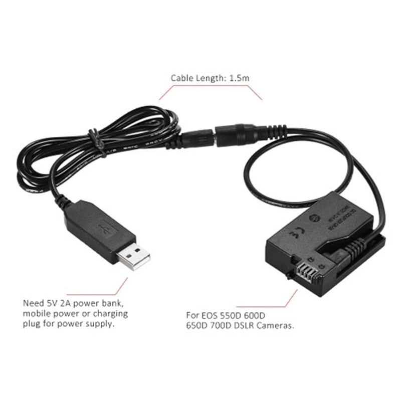 DR-E8 Dummy Battery Coupler USB Adapter Cable Component for LP-E8 for Canon EOS 550D 600D 650D 700D DSLR Cameras. 