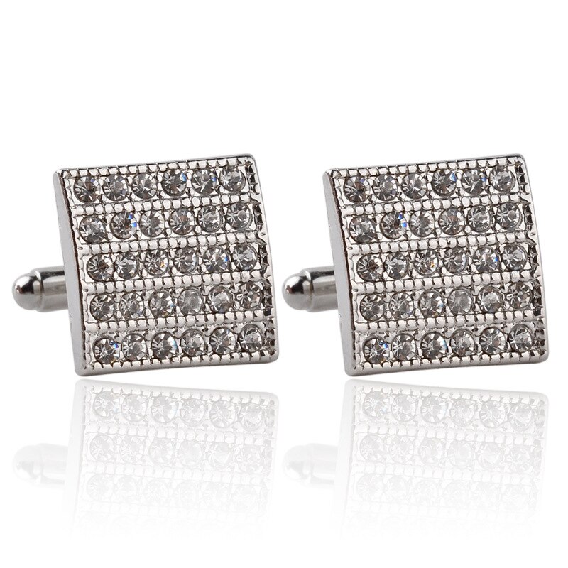 【happy one】High Quality Classic Fashion Many Rhinestone Square Cuff links Trendy Luxury Generous Wedding Party Cufflinks Button