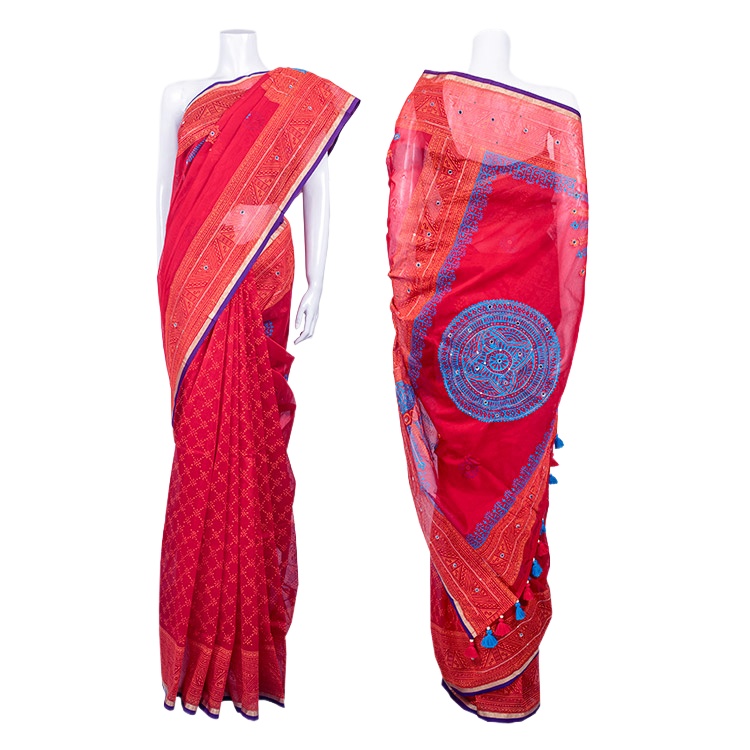 Pure Half Silk Saree featuring karchupi design works