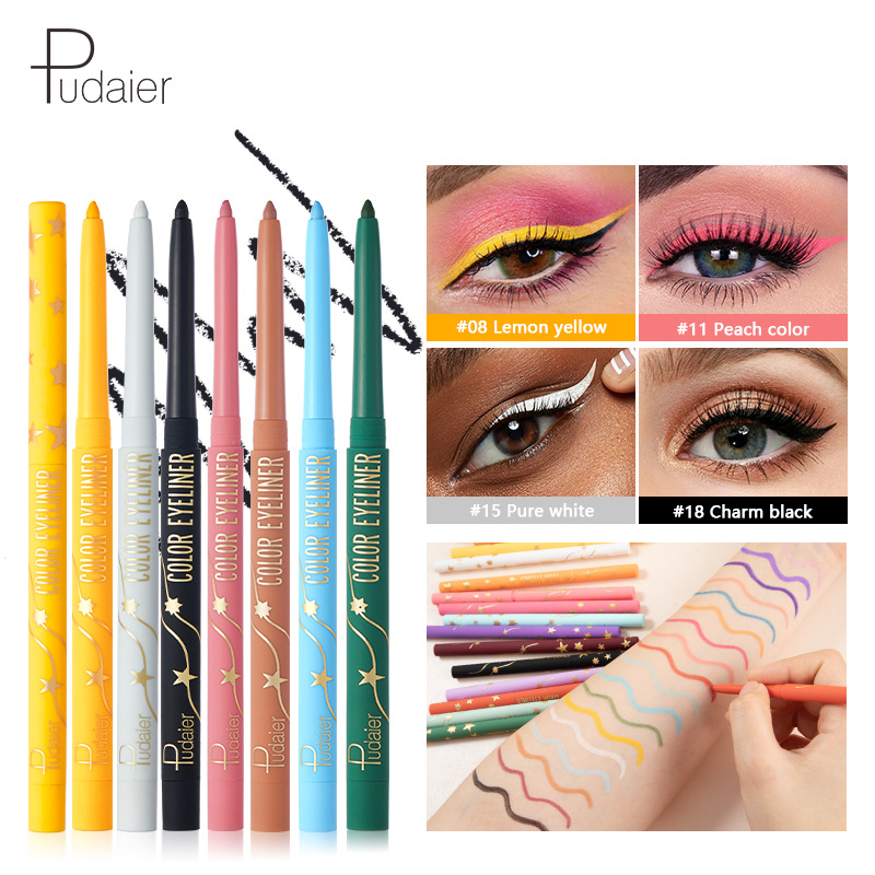 Pudaier gel eyeliner pencil is non-smudgetable, sweatproof, long-lasting, easy to contour eyeliner 18-color eyeliner spot makeup